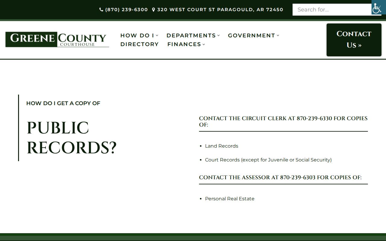 Greene County criminal history public records routing page