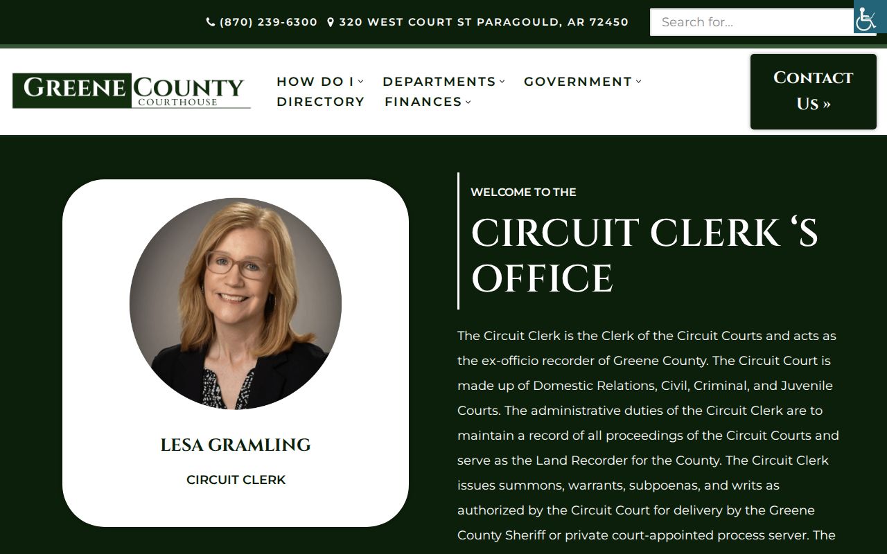 Greene County criminal history Circuit Clerk criminal records page