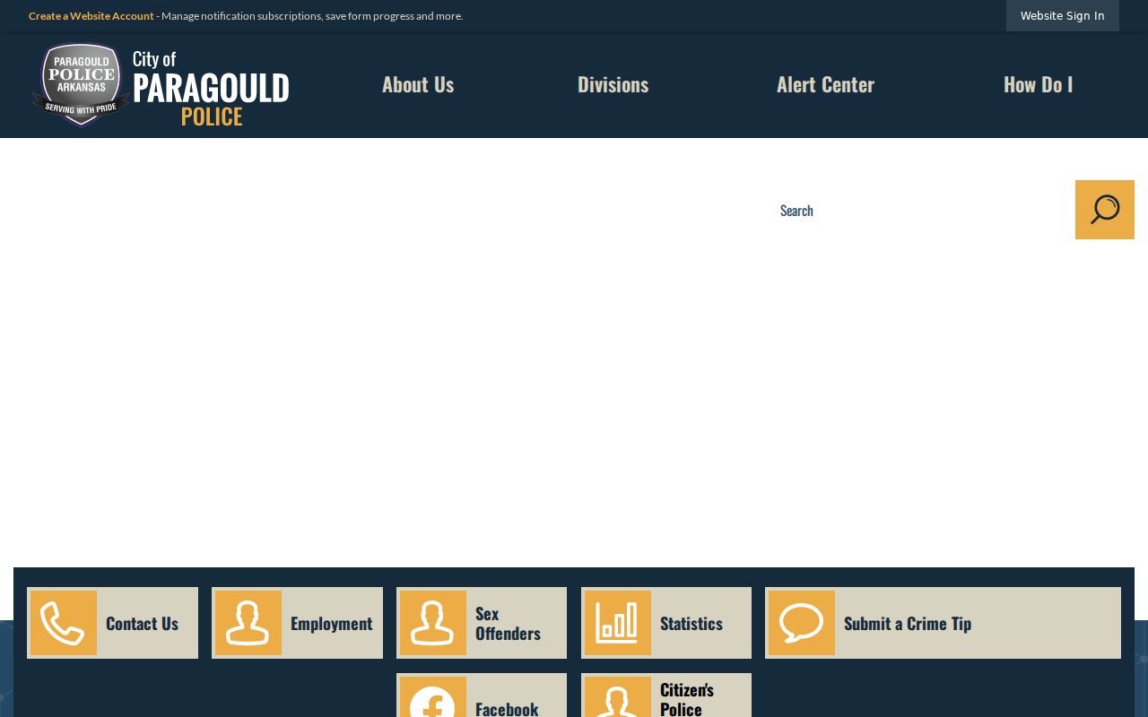 Paragould Police Department website for Paragould criminal history report routing